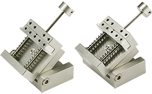 EM-Tec VS12-T compact spring-loaded vise for up to 12mm with 0-90 degrees tilt, pin